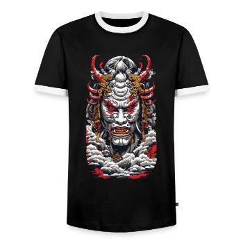 Aesthetic Yokai Oni Ukiyo-E Vintage Japan - Men's Ringer Shirt - black/white - Front - AI Model Female 172 light (172cm) & AI Model Male 178 light (178cm)