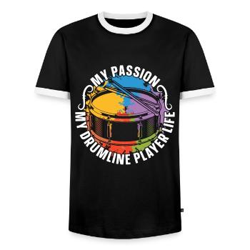Drumline Player My Passion My Drumline Drummer - Men's Ringer Shirt - black/white - Front - AI Model Female 172 light (172cm) & AI Model Male 178 light (178cm)
