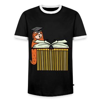 Sloth Student Study Book Student School - Men's Ringer Shirt - black/white - Front - AI Model Female 172 light (172cm) & AI Model Male 178 light (178cm)
