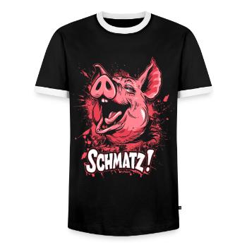 Naughty Little Pink Pig Kisses Smack - Men's Ringer Shirt - black/white - Front - AI Model Female 172 light (172cm) & AI Model Male 178 light (178cm)