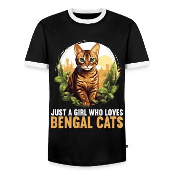 Bengal Cat Bengalkatze - Männer Kontrast-T-Shirt - Schwarz/Weiß - Vorne - AI Model Female 172 light (172cm) & AI Model Male 178 light (178cm)