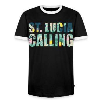 St Lucia Souvenir Vacation - Men's Ringer Shirt - black/white - Front - AI Model Female 172 light (172cm) & AI Model Male 178 light (178cm)