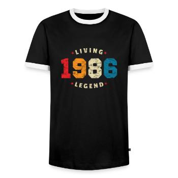 1986 anniversaire rétro légende vivante - T-shirt contrasté Homme - noir/blanc - Devant - AI Model Female 172 light (172cm) & AI Model Male 178 light (178cm)