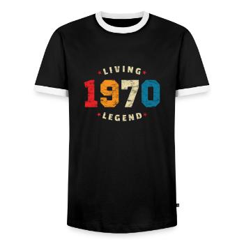 1970 Geburtstag Retro Living Legend - Männer Kontrast-T-Shirt - Schwarz/Weiß - Vorne - AI Model Female 172 light (172cm) & AI Model Male 178 light (178cm)