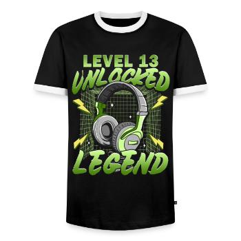 13.Geburtstag - 13 Jahre Gamer Level 13 unlocked - Männer Kontrast-T-Shirt - Schwarz/Weiß - Vorne - AI Model Female 172 light (172cm) & AI Model Male 178 light (178cm)
