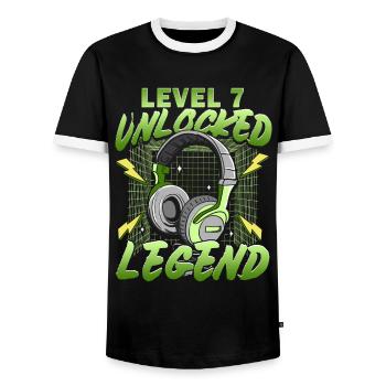 7. Geburtstag Level 7 Gamer Gaming Zocken - Männer Kontrast-T-Shirt - Schwarz/Weiß - Vorne - AI Model Female 172 light (172cm) & AI Model Male 178 light (178cm)