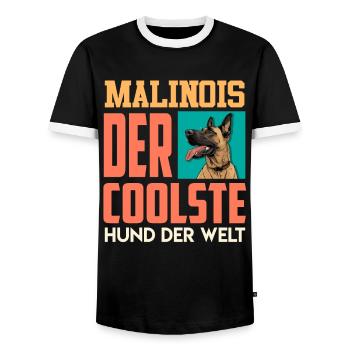 Malinois Der COOLSTE HUND DER WELT Belgischer - Männer Kontrast-T-Shirt - Schwarz/Weiß - Vorne - AI Model Female 172 light (172cm) & AI Model Male 178 light (178cm)