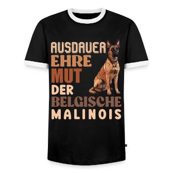 Malinois AUSDAUER EHRE MUT BELGISCHER MALINOIS - Männer Kontrast-T-Shirt - Schwarz/Weiß - Vorne - AI Model Female 172 light (172cm) & AI Model Male 178 light (178cm)