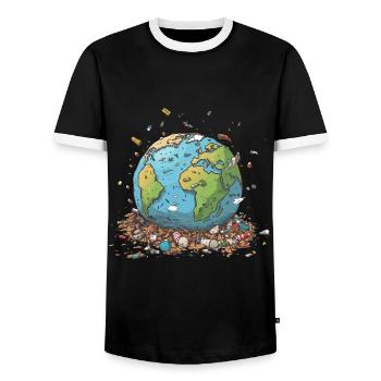 Anti Littering No Environment Recycle - Men's Ringer Shirt - black/white - Front - AI Model Female 172 light (172cm) & AI Model Male 178 light (178cm)