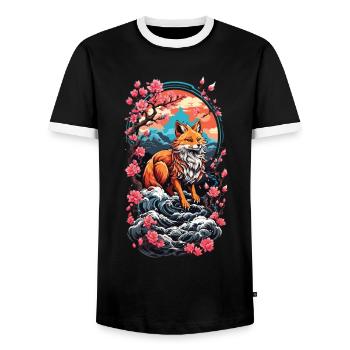 Fox Spirit Kitsune Esthétique Yokai Streetwear - T-shirt contrasté Homme - noir/blanc - Devant - AI Model Female 172 light (172cm) & AI Model Male 178 light (178cm)