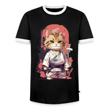 Martial Arts Cat Karate Funny Self Defense - Men's Ringer Shirt - black/white - Front - AI Model Female 172 light (172cm) & AI Model Male 178 light (178cm)