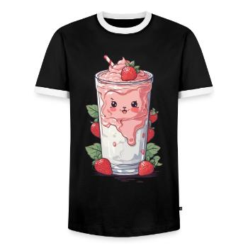 Erdbeeren Niedlicher Milchshake Kawaii Spaß - Männer Kontrast-T-Shirt - Schwarz/Weiß - Vorne - AI Model Female 172 light (172cm) & AI Model Male 178 light (178cm)