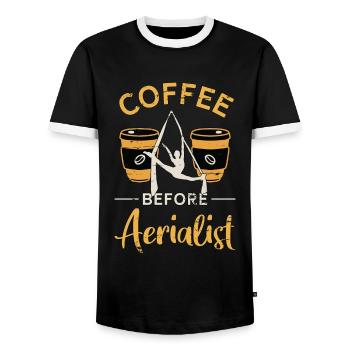 Aerialist Coffee Before Acrobatic Coffee Lover - Men's Ringer Shirt - black/white - Front - AI Model Female 172 light (172cm) & AI Model Male 178 light (178cm)