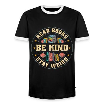 Librarian Read Books Be Kind Bookaholic Librarians - Men's Ringer Shirt - black/white - Front - AI Model Female 172 light (172cm) & AI Model Male 178 light (178cm)