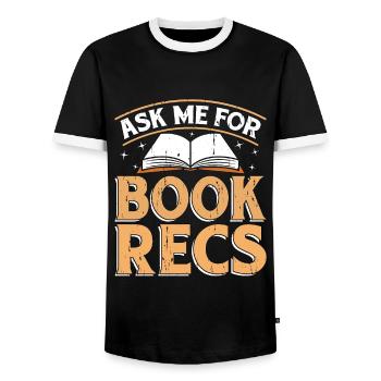 Librarian Ask Me For Book Recs Library Librarians - Men's Ringer Shirt - black/white - Front - AI Model Female 172 light (172cm) & AI Model Male 178 light (178cm)