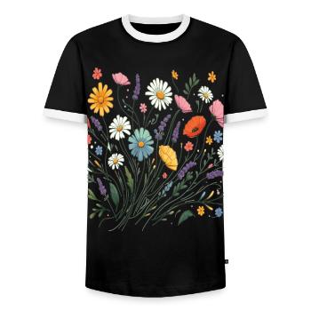 Botanical Bliss Wildflower Bouquet Nature Lover - Men's Ringer Shirt - black/white - Front - AI Model Female 172 light (172cm) & AI Model Male 178 light (178cm)