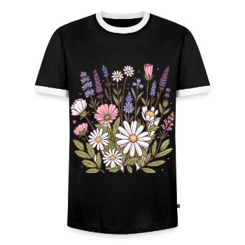 Botanical Bliss Wildflower Bouquet Nature Lover - Men's Ringer Shirt - black/white - Front - AI Model Female 172 light (172cm) & AI Model Male 178 light (178cm)