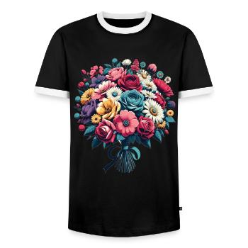 Botanical Bliss Wildflower Bouquet Nature Lover - Men's Ringer Shirt - black/white - Front - AI Model Female 172 light (172cm) & AI Model Male 178 light (178cm)