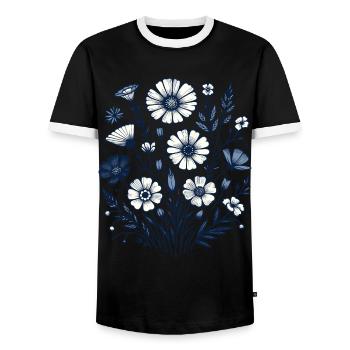 Botanical Bliss Wildflower Bouquet Nature Lover - Men's Ringer Shirt - black/white - Front - AI Model Female 172 light (172cm) & AI Model Male 178 light (178cm)