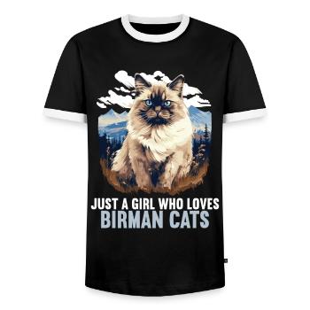 Birman Cat Birma Katze - Men's Ringer Shirt - black/white - Front - AI Model Female 172 light (172cm) & AI Model Male 178 light (178cm)