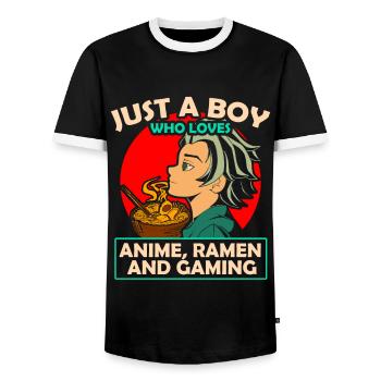 Anime Ramen and Gaming Gamer Anime - Men's Ringer Shirt - black/white - Front - AI Model Female 172 light (172cm) & AI Model Male 178 light (178cm)
