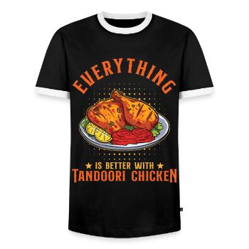 Everything Is Better With Tandoori Chicken - Men's Ringer Shirt - black/white - Front - AI Model Female 172 light (172cm) & AI Model Male 178 light (178cm)