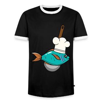 Poisson Poisson Chef Chapeau De Soupe Louche - T-shirt contrasté Homme - noir/blanc - Devant - AI Model Female 172 light (172cm) & AI Model Male 178 light (178cm)