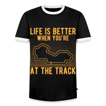 La vie de course de voiture de circuit est meilleure sur la piste cadeau - T-shirt contrasté Homme - noir/blanc - Devant - AI Model Female 172 light (172cm) & AI Model Male 178 light (178cm)