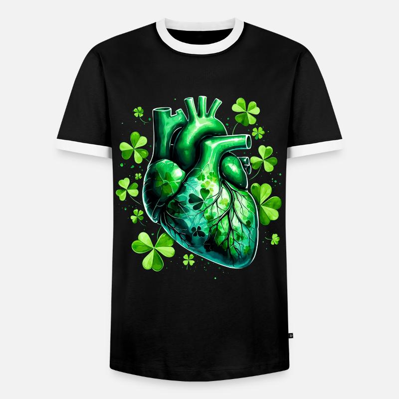 Anatomisches Herz mit Kleeblättern - Männer Kontrast-T-Shirt - Schwarz/Weiß