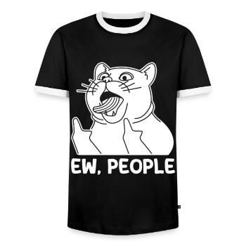 Ew People Cat Lustige Vintage Anti -soziale - Männer Kontrast-T-Shirt - Schwarz/Weiß - Vorne - AI Model Female 172 light (172cm) & AI Model Male 178 light (178cm)