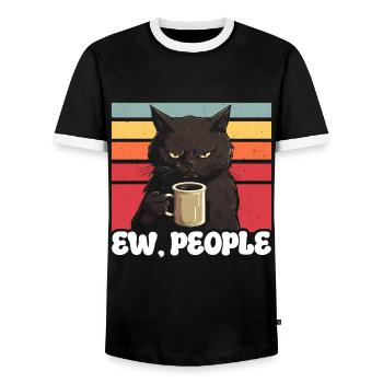 Ew People Cat Lustige Vintage Anti -soziale - Männer Kontrast-T-Shirt - Schwarz/Weiß - Vorne - AI Model Female 172 light (172cm) & AI Model Male 178 light (178cm)