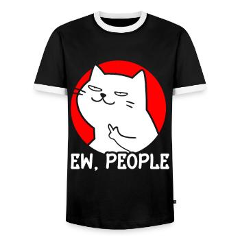Ew People Cat Lustige Vintage Anti -soziale - Männer Kontrast-T-Shirt - Schwarz/Weiß - Vorne - AI Model Female 172 light (172cm) & AI Model Male 178 light (178cm)