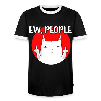 Ew People Cat Lustige Vintage Anti -soziale - Männer Kontrast-T-Shirt - Schwarz/Weiß - Vorne - AI Model Female 172 light (172cm) & AI Model Male 178 light (178cm)