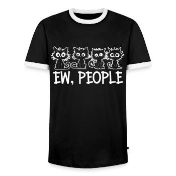 Ew People Cat Lustige Vintage Anti -soziale - Männer Kontrast-T-Shirt - Schwarz/Weiß - Vorne - AI Model Female 172 light (172cm) & AI Model Male 178 light (178cm)