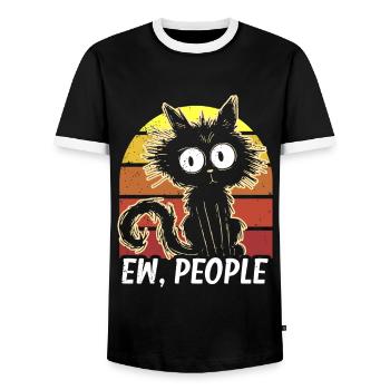 Ew People Cat Lustige Vintage Anti -soziale - Männer Kontrast-T-Shirt - Schwarz/Weiß - Vorne - AI Model Female 172 light (172cm) & AI Model Male 178 light (178cm)