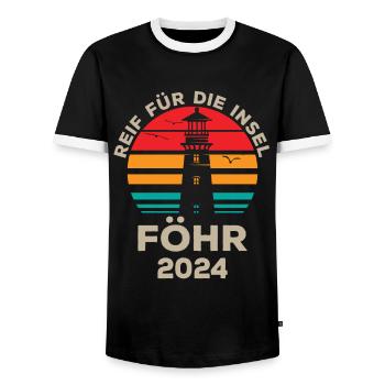 Föhr 2024 Island Flair Lighthouse Design - Men's Ringer Shirt - black/white - Front - AI Model Female 172 light (172cm) & AI Model Male 178 light (178cm)