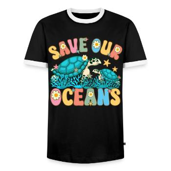 Rettet unsere Ozeane Klimawandel Ozean Tag der Erd - Männer Kontrast-T-Shirt - Schwarz/Weiß - Vorne - AI Model Female 172 light (172cm) & AI Model Male 178 light (178cm)