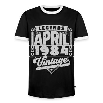Vintage Gift Anniversary April 1984, April 1984 - Men's Ringer Shirt - black/white - Front - AI Model Female 172 light (172cm) & AI Model Male 178 light (178cm)