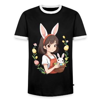 Anime Easter Kawaii Easter Bunny Manga Girl Otaku - Men's Ringer Shirt - black/white - Front - AI Model Female 172 light (172cm) & AI Model Male 178 light (178cm)