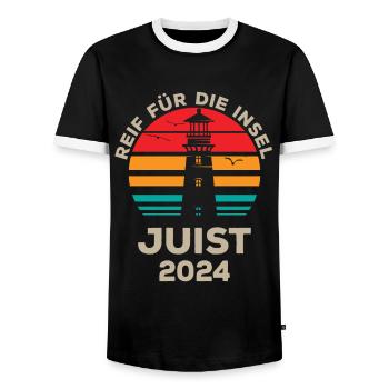 Juist 2024 - Conception du phare de l’île de loisirs à l’état pur - T-shirt contrasté Homme - noir/blanc - Devant - AI Model Female 172 light (172cm) & AI Model Male 178 light (178cm)