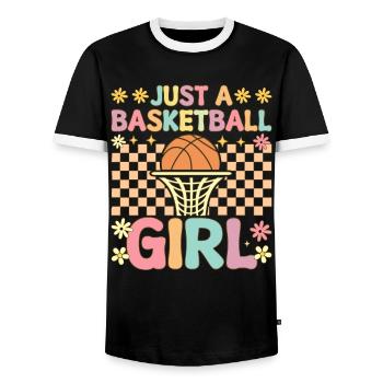 Just A Basketball Girl Groovy Female Player - Men's Ringer Shirt - black/white - Front - AI Model Female 172 light (172cm) & AI Model Male 178 light (178cm)