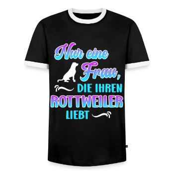 Rottweiler Besitzerin NUR EINE FRAU DIE ROTTWEILER - Männer Kontrast-T-Shirt - Schwarz/Weiß - Vorne - AI Model Female 172 light (172cm) & AI Model Male 178 light (178cm)