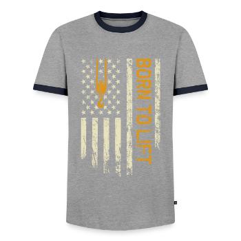 Born To Lift USA Flag - Funny Crane Driver - Men's Ringer Shirt - grey/navy  - Front - AI Model Female 172 light (172cm) & AI Model Male 178 light (178cm)
