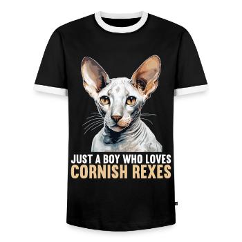 Cornish Rex Kätzchen Cornish Rex Katze - Männer Kontrast-T-Shirt - Schwarz/Weiß - Vorne - AI Model Female 172 light (172cm) & AI Model Male 178 light (178cm)