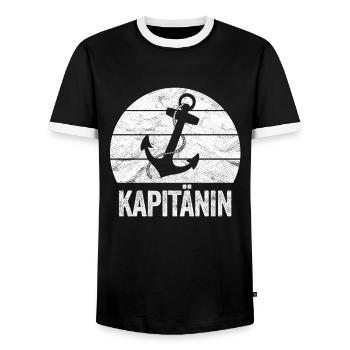 sailboat, motorboat, captain, sailor, mom - Men's Ringer Shirt - black/white - Front - AI Model Female 172 light (172cm) & AI Model Male 178 light (178cm)