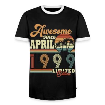 April 1999. Best birthday present April 1999. - Men's Ringer Shirt - black/white - Front - AI Model Female 172 light (172cm) & AI Model Male 178 light (178cm)