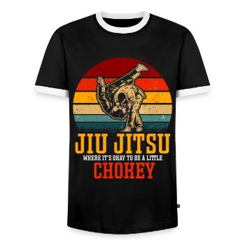 Brazilian Jiu Jitsu BJJ MMA Grappling - Men's Ringer Shirt - black/white - Front - AI Model Female 172 light (172cm) & AI Model Male 178 light (178cm)