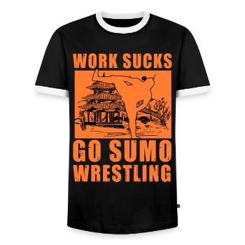 Le travail craint Go Sumo Wrestling - T-shirt contrasté Homme - noir/blanc - Devant - AI Model Female 172 light (172cm) & AI Model Male 178 light (178cm)