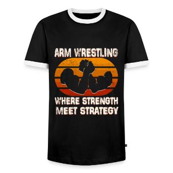 Arm Wrestling Armwrestling Arm Wrestler - Men's Ringer Shirt - black/white - Front - AI Model Female 172 light (172cm) & AI Model Male 178 light (178cm)