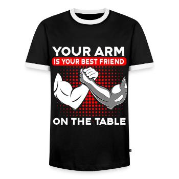 Arm Wrestling Armwrestling Arm Wrestler - Men's Ringer Shirt - black/white - Front - AI Model Female 172 light (172cm) & AI Model Male 178 light (178cm)